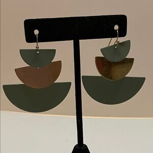 Geometric Green and Gold Earrings